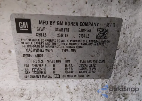 2019 Buick Encore Fwd Sport Touring z USA, uszkodzony, nr VIN KL4CJ1SM4KB716076